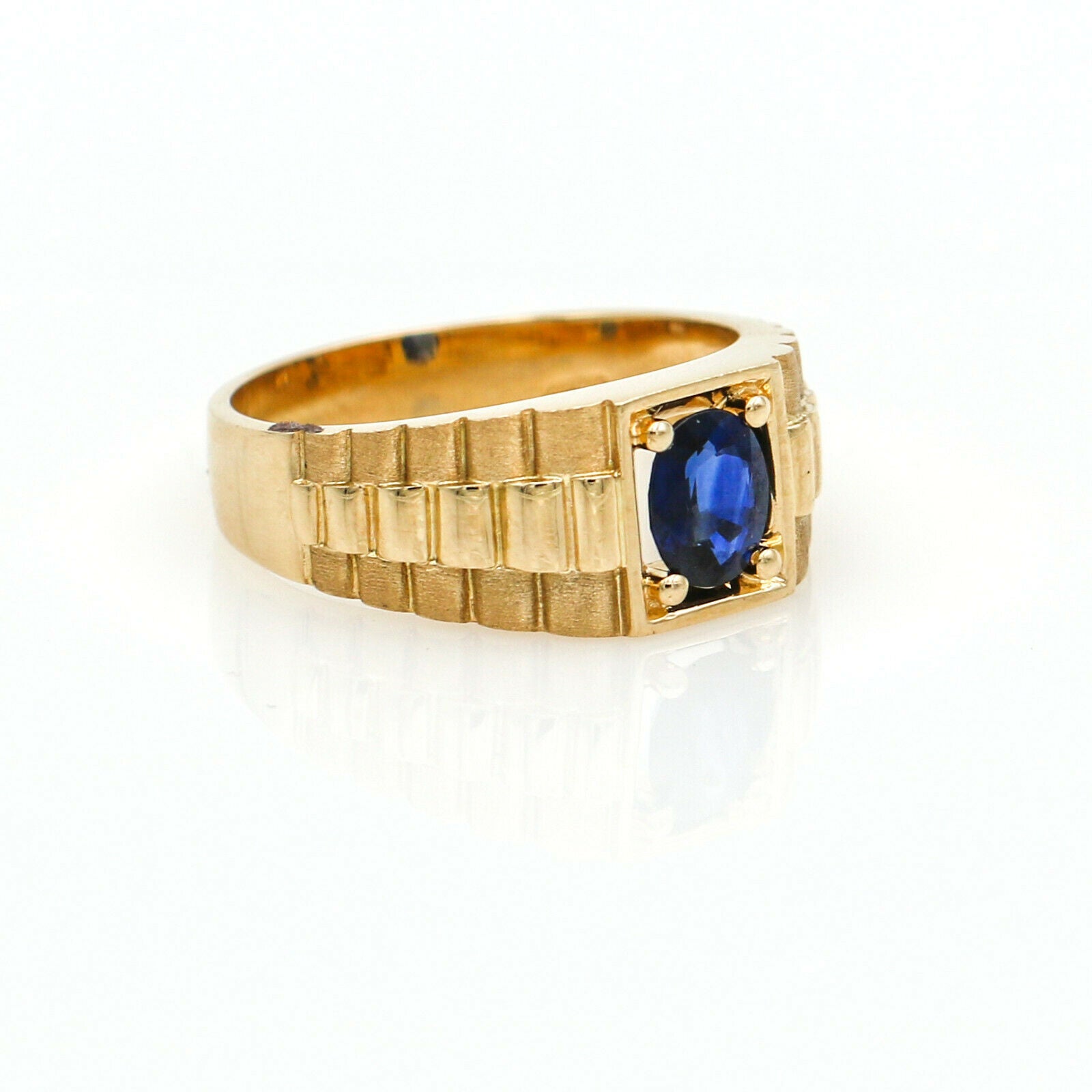 Men's Blue Sapphire Statement Ring in 14k Yellow Gold
