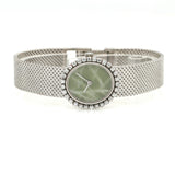 Vintage Ladies Omega 18k White Gold Diamond Watch with Green Marble Dial