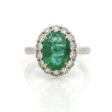 Women's Oval Emerald and Diamond Cocktail Ring in 14k White Gold