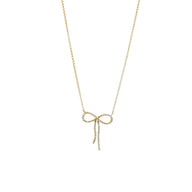 Contemporary 14K Yellow Gold Women's Diamond Infinity Bow Necklace Signed DD
