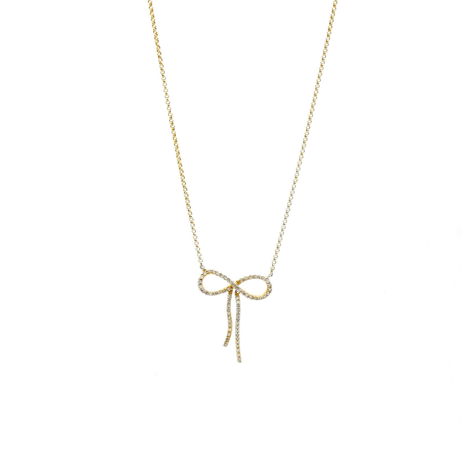 Contemporary 14K Yellow Gold Women's Diamond Infinity Bow Necklace Signed DD