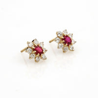 2.00 ct Ruby and Diamond Stud Earrings in 14k Yellow Gold