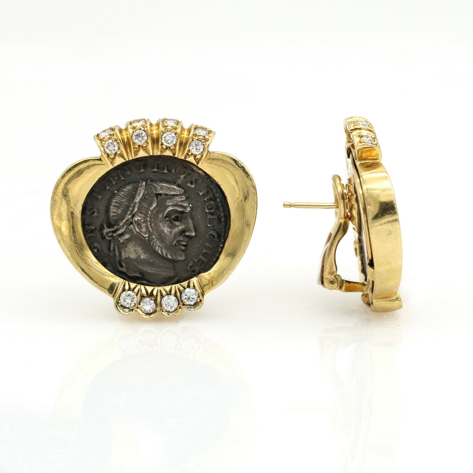 Ancient Constantine Coin Authentic Imperial Roman Empire Diamond Earrings