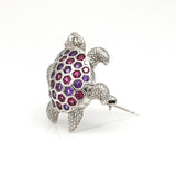 Pink Tourmaline and Amethyst Turtle Pin in 14k White Gold