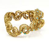 Vintage Greek Demiurge Lions Head Bracelet in 18k Yellow Gold with Turquoise