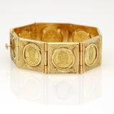 1950s Venezuelan Cacique Coins Link Bracelet in 18k 24k Yellow Gold