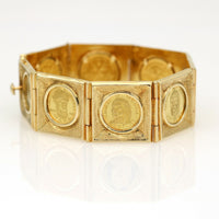 1950s Venezuelan Cacique Coins Link Bracelet in 18k 24k Yellow Gold