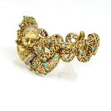 Vintage Greek Demiurge Lions Head Bracelet in 18k Yellow Gold with Turquoise