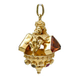 Cupid Etruscan Charm Pendant with Gemstones in 18k Yellow Gold