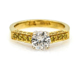 Solitaire Diamond Engagement Ring with Fancy Yellow Accents in 18k Gold