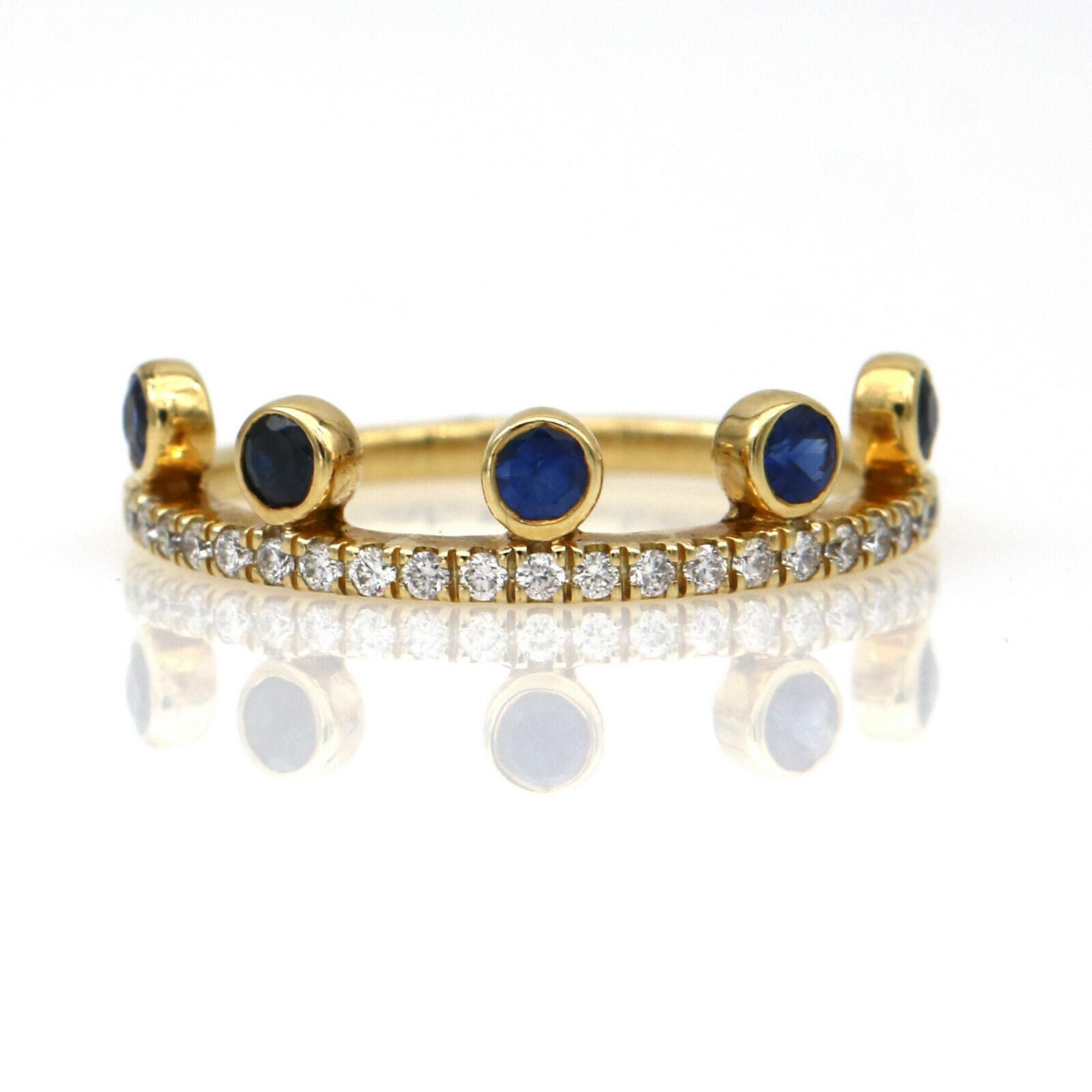 Khai Khai Blue Sapphire Crown Ring in 18k Yellow Gold