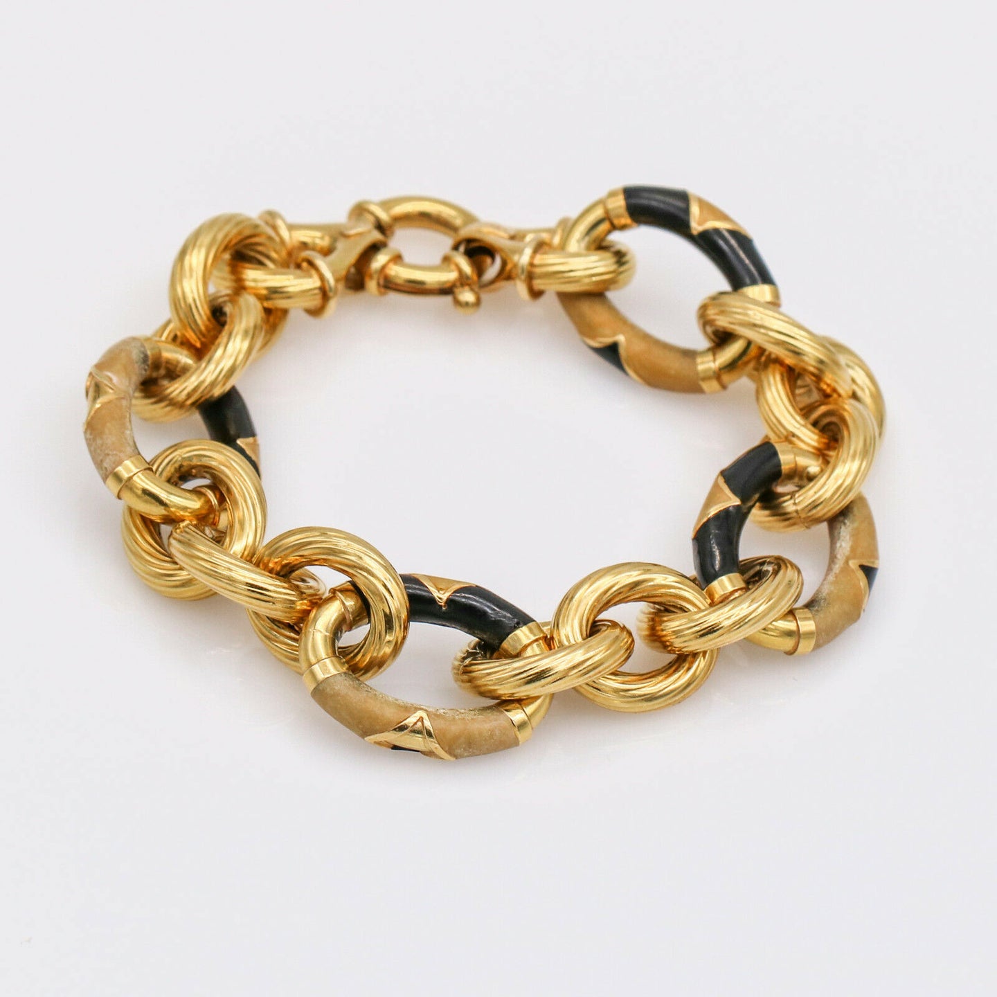 Gaston Lebo Enamel Oval Link Statement Bracelet in 18k Yellow Gold