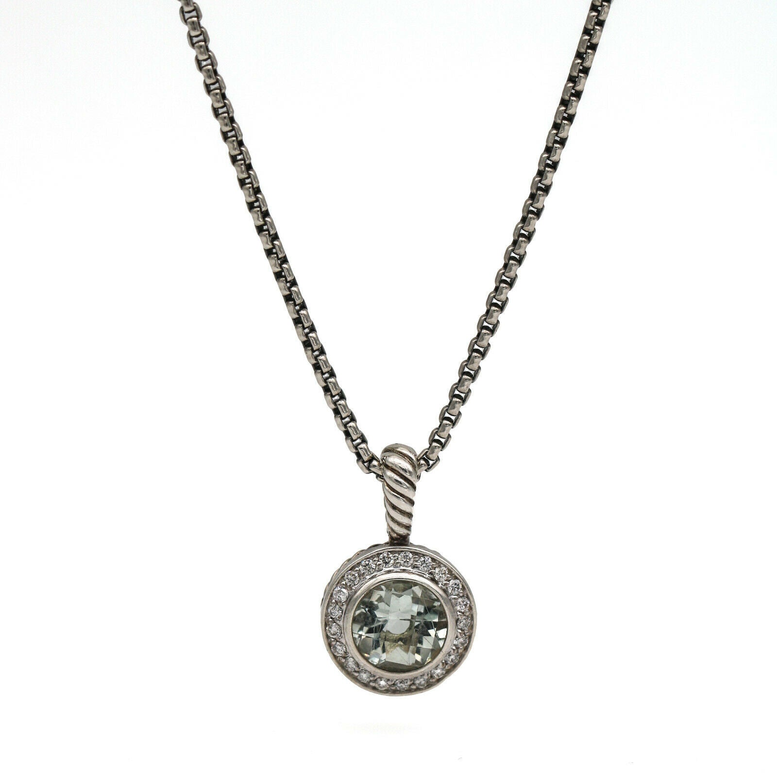 David Yurman Cerise Prasiolite Diamond Round Pendant Necklace