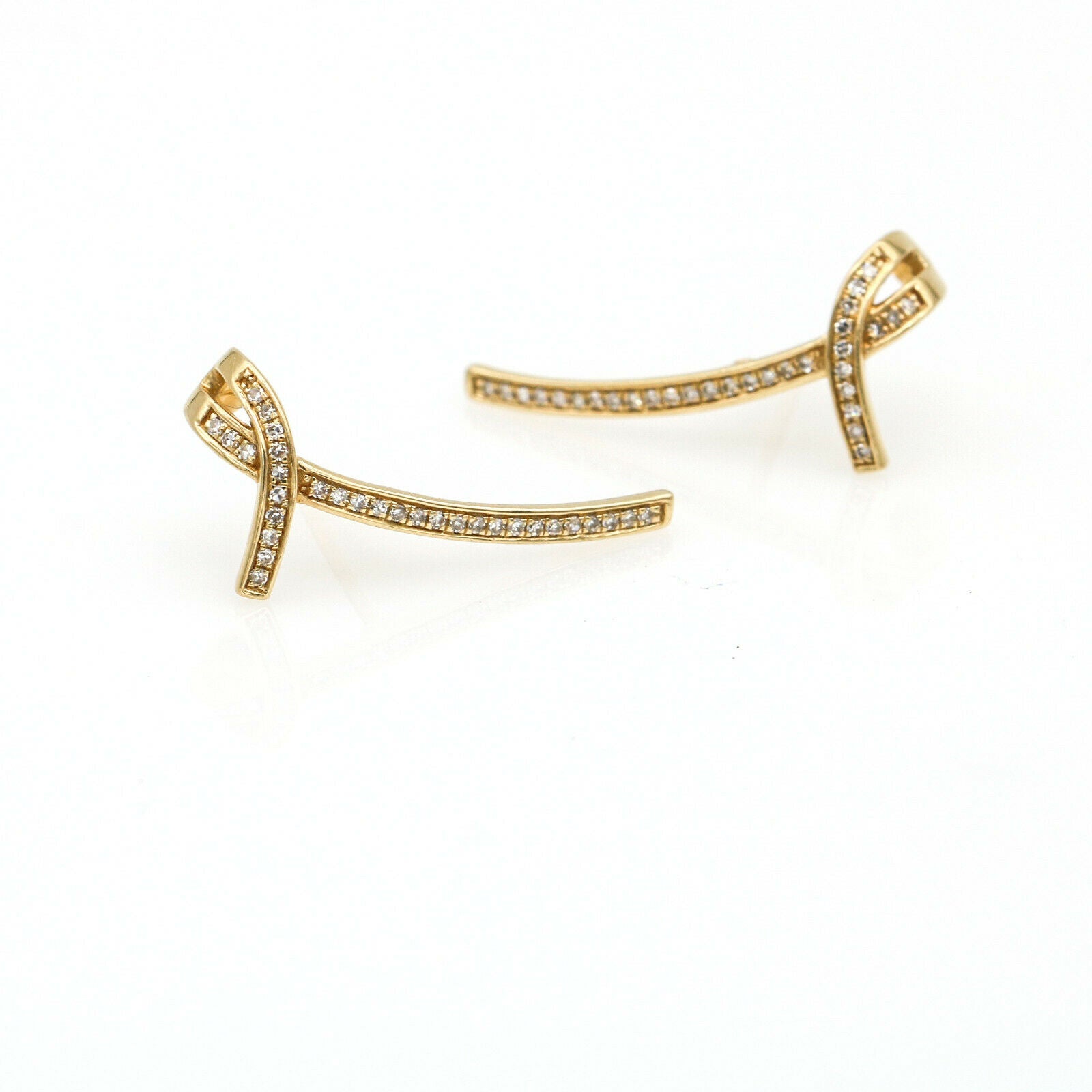 Women's Awareness Ribbon Diamond Bow Climber Earrings in 14k Yellow Gold
