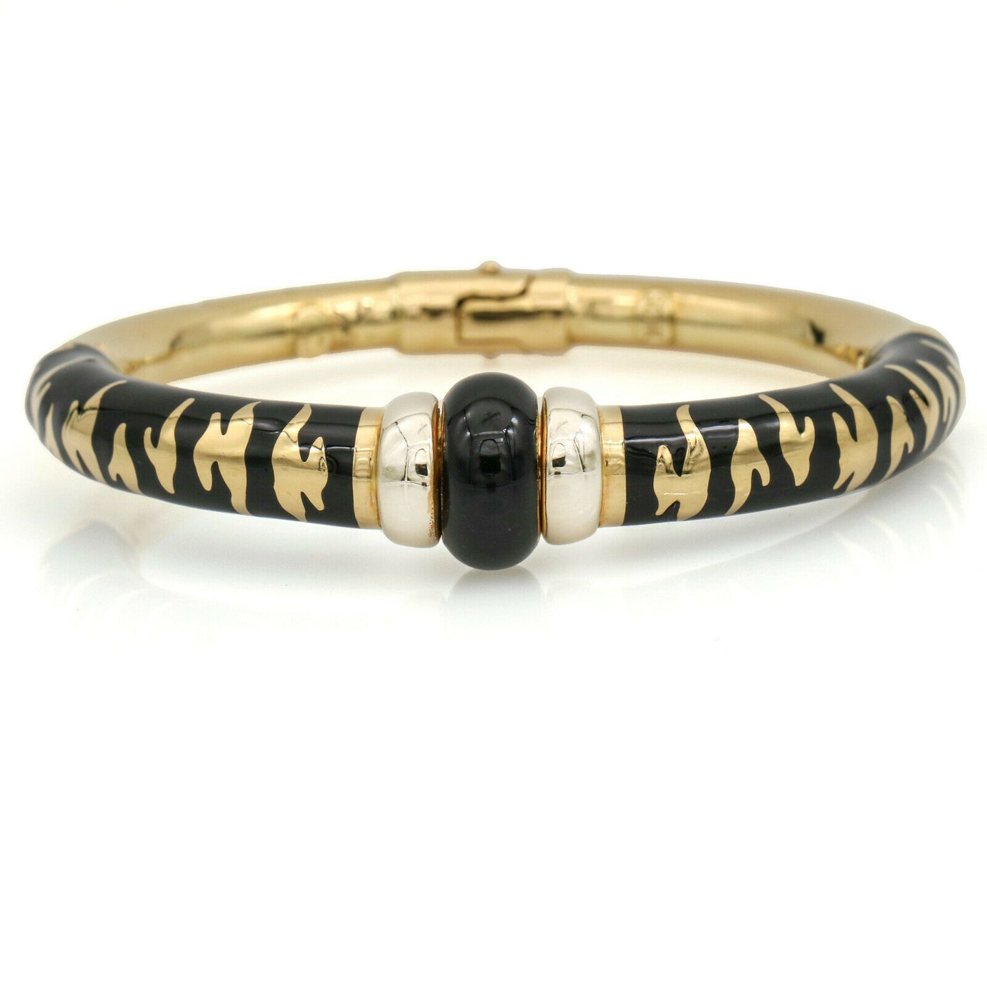 SOHO 18k Yellow Gold Zebra Bangle Bracelet with Black Enamel