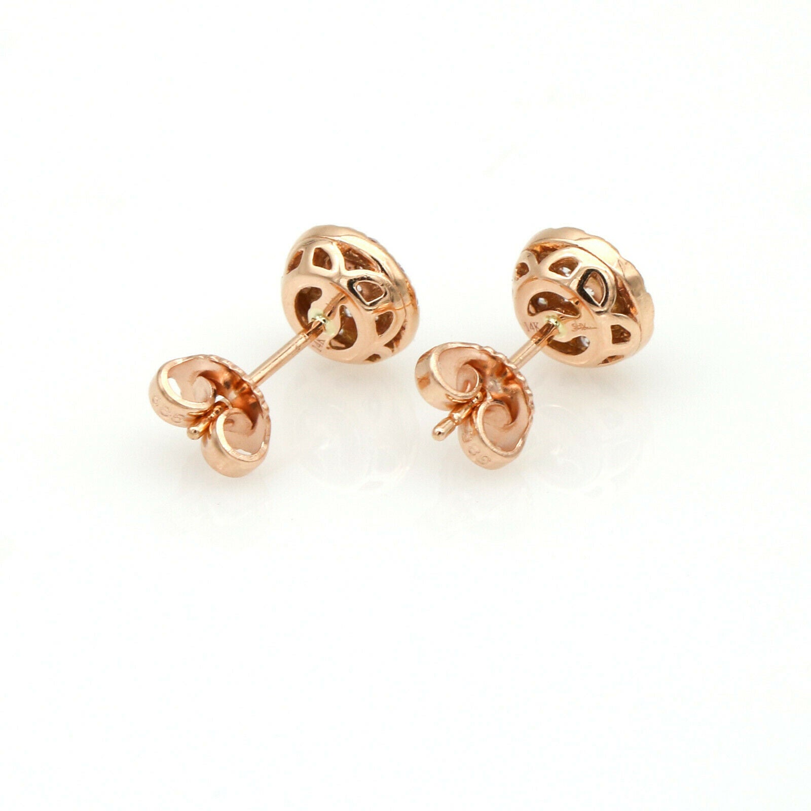 Shy Creations Pave Diamond Round Stud Earrings in 14k Rose Gold