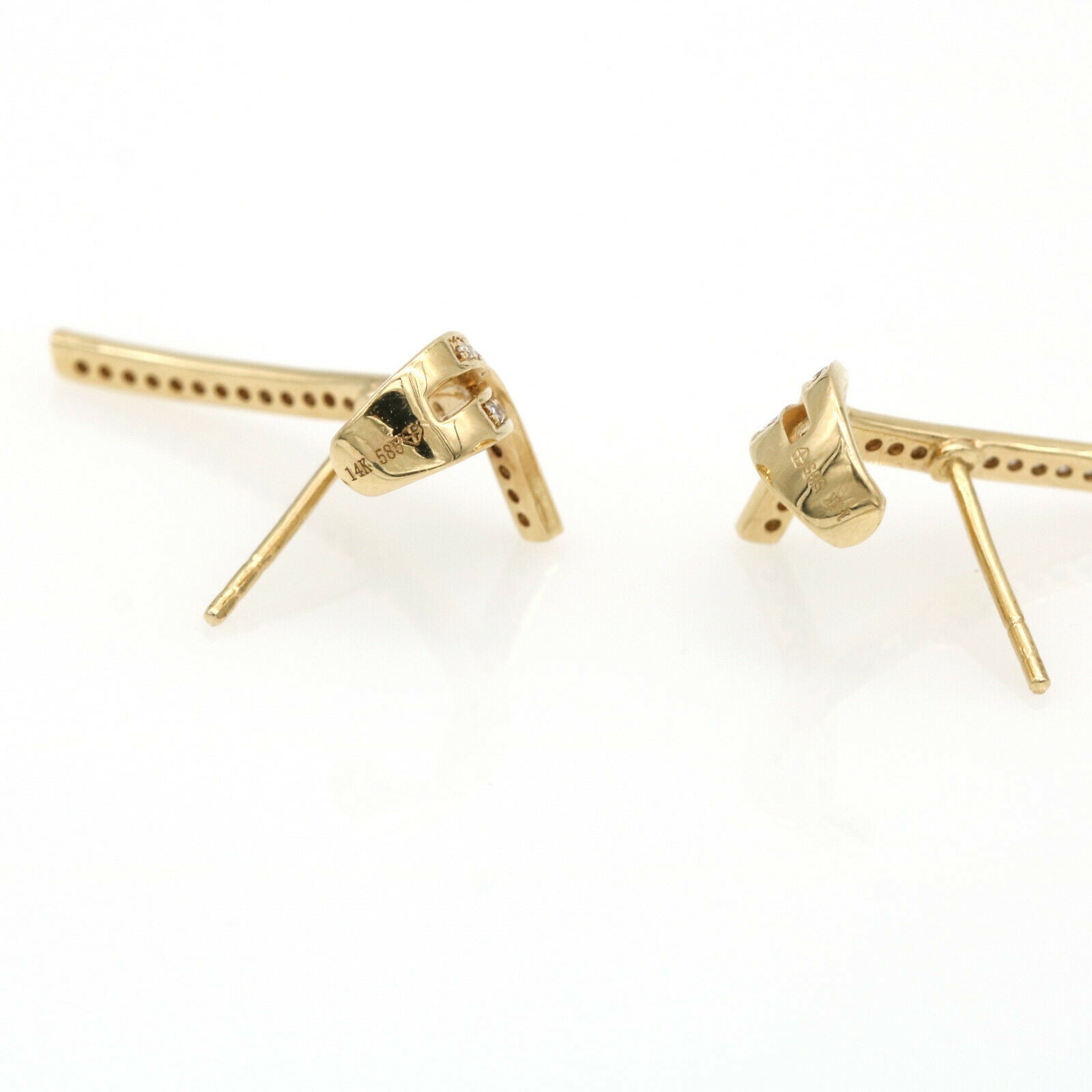 Women's Awareness Ribbon Diamond Bow Climber Earrings in 14k Yellow Gold
