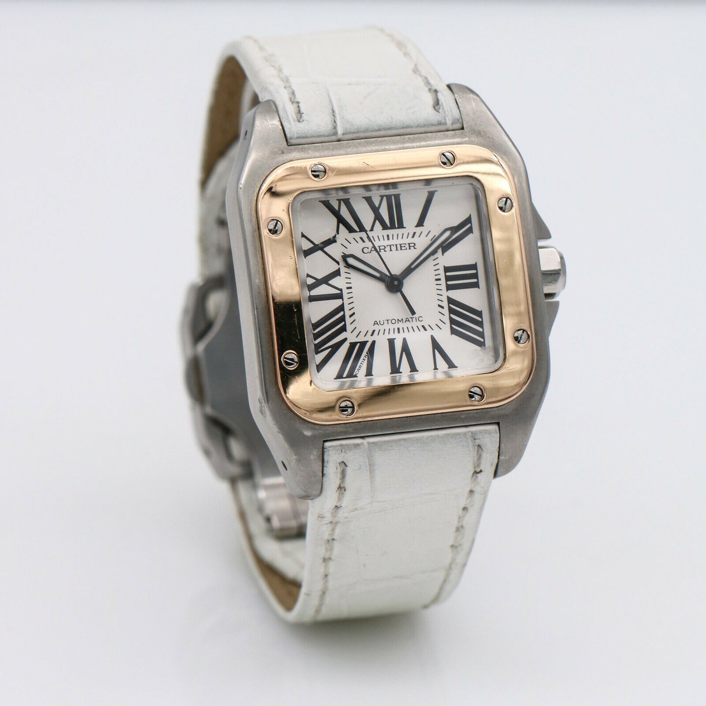 Cartier Santos 100 Automatic Stainless Steel Watch with 18k Gold Bezel 2878