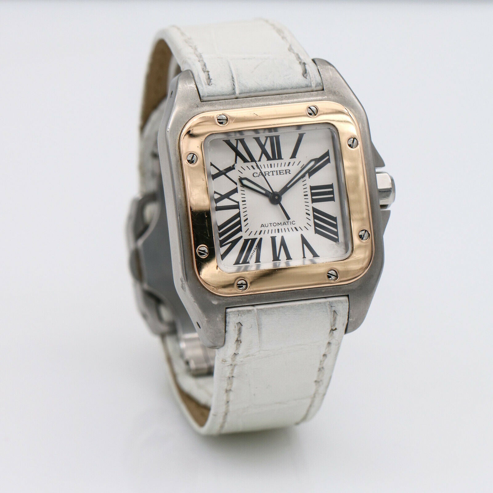 Cartier Santos 100 Automatic Stainless Steel Watch with 18k Gold Bezel 2878