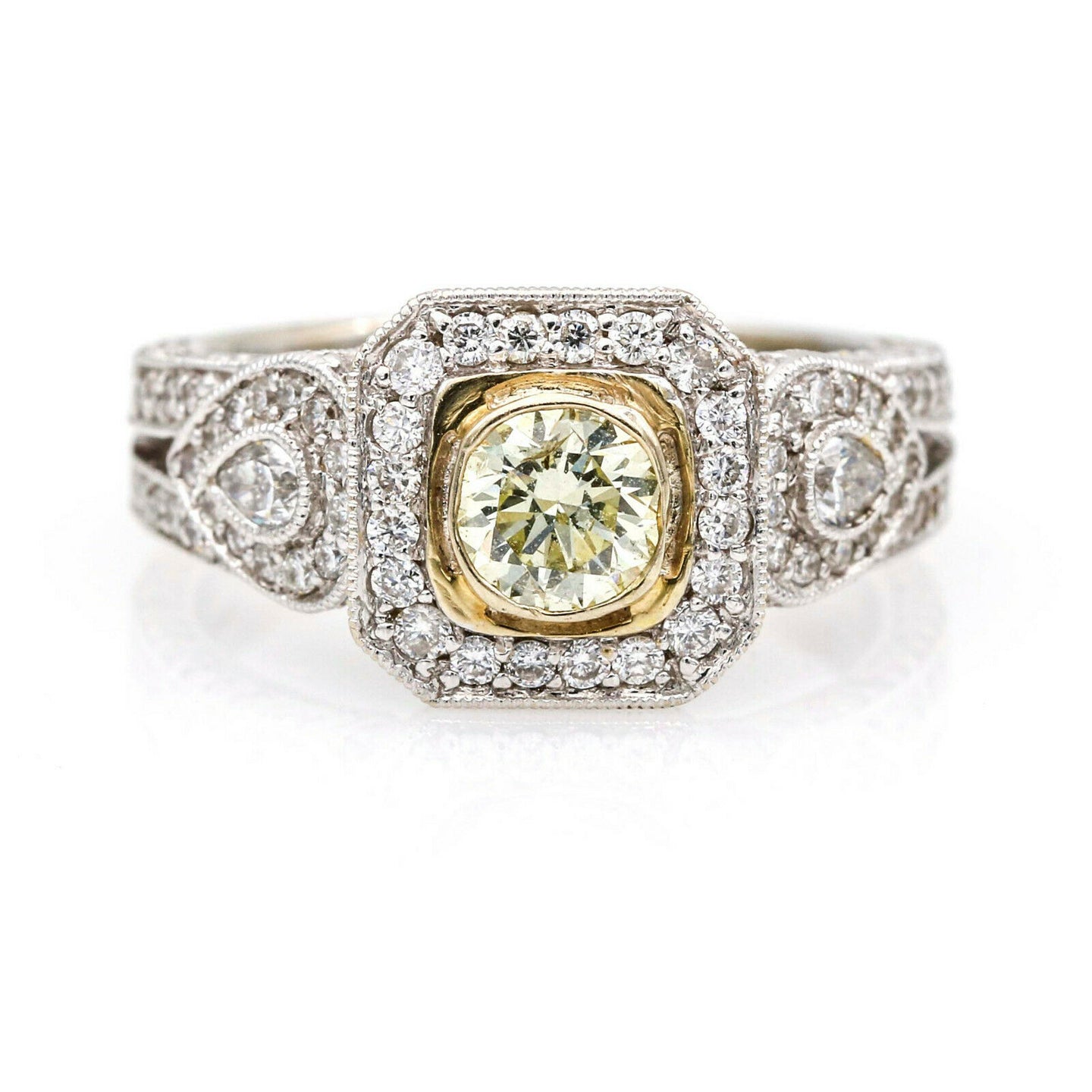 Light Fancy Yellow Diamond Engagement Ring in 18k White Gold ( 2.01 ct tw )