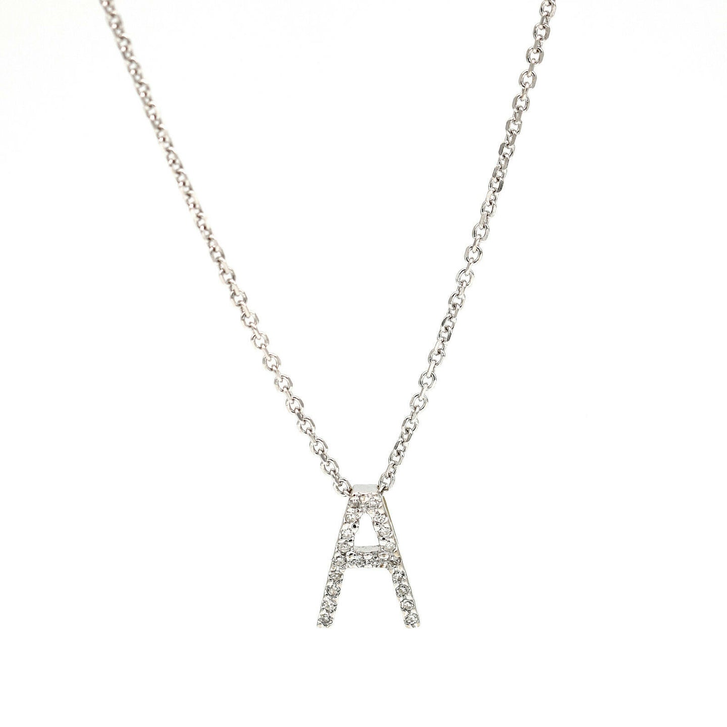 Initial Letter A Diamond Pendant Necklace in 14k White Gold (.40 tcw)
