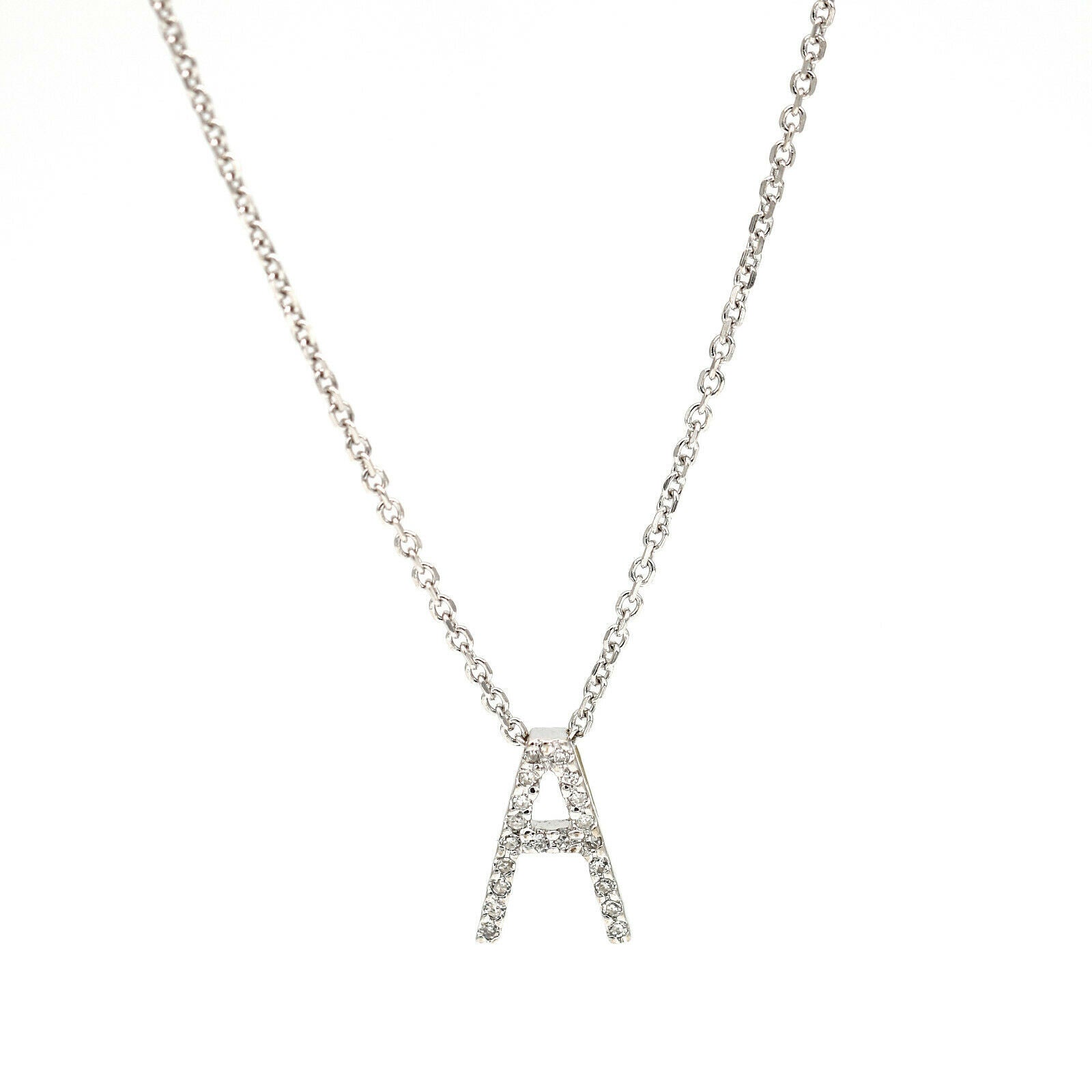 Initial Letter A Diamond Pendant Necklace in 14k White Gold (.40 tcw)