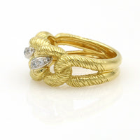 SUNA Textured Curb Link Diamond Ring in 18k Yellow Gold & Platinum