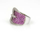 Pave Pink Sapphire and Diamond Buckle Ring in 14k White Gold Signed DD