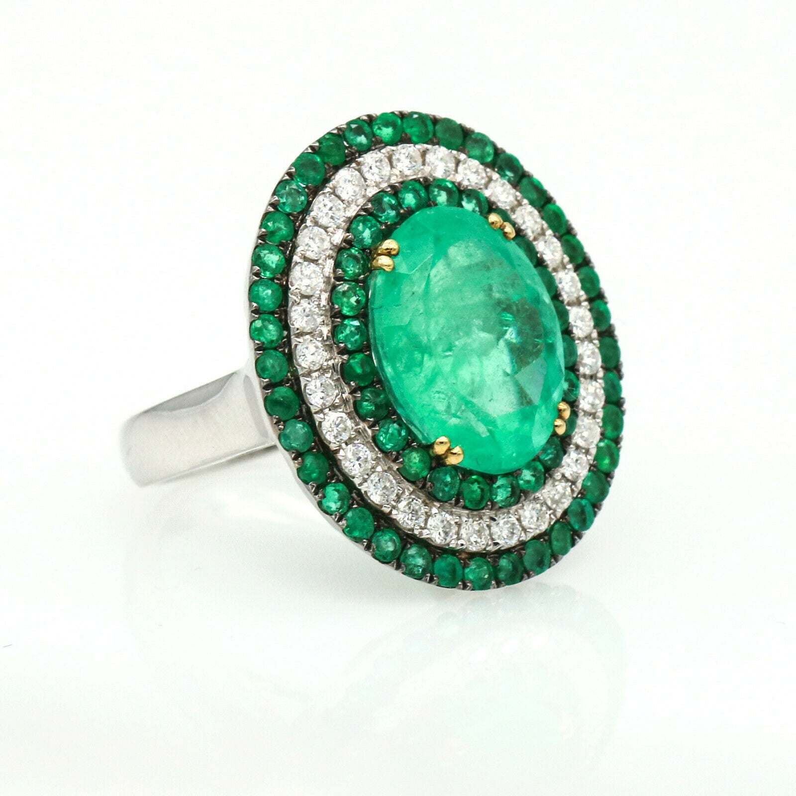 Emerald Diamond Oval Statement Ring in 18k White Gold ( 12.00 ct tw )