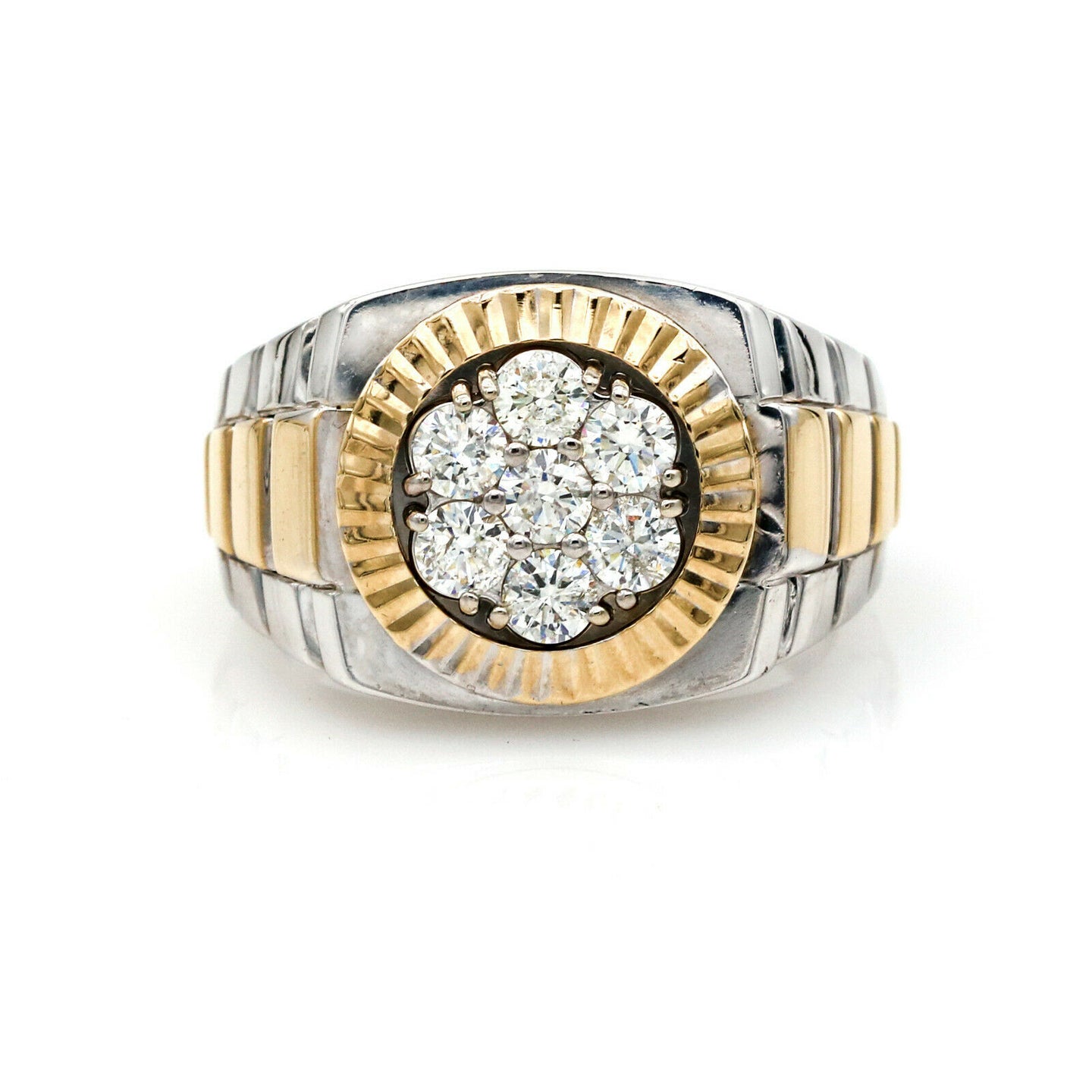 1.50 Carat 14k White and Yellow Gold Diamond Men's President Ring