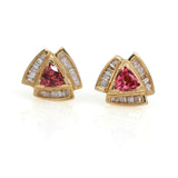 Trillion Pink Topaz and Diamond Retro Stud Earrings in 14k Yellow Gold