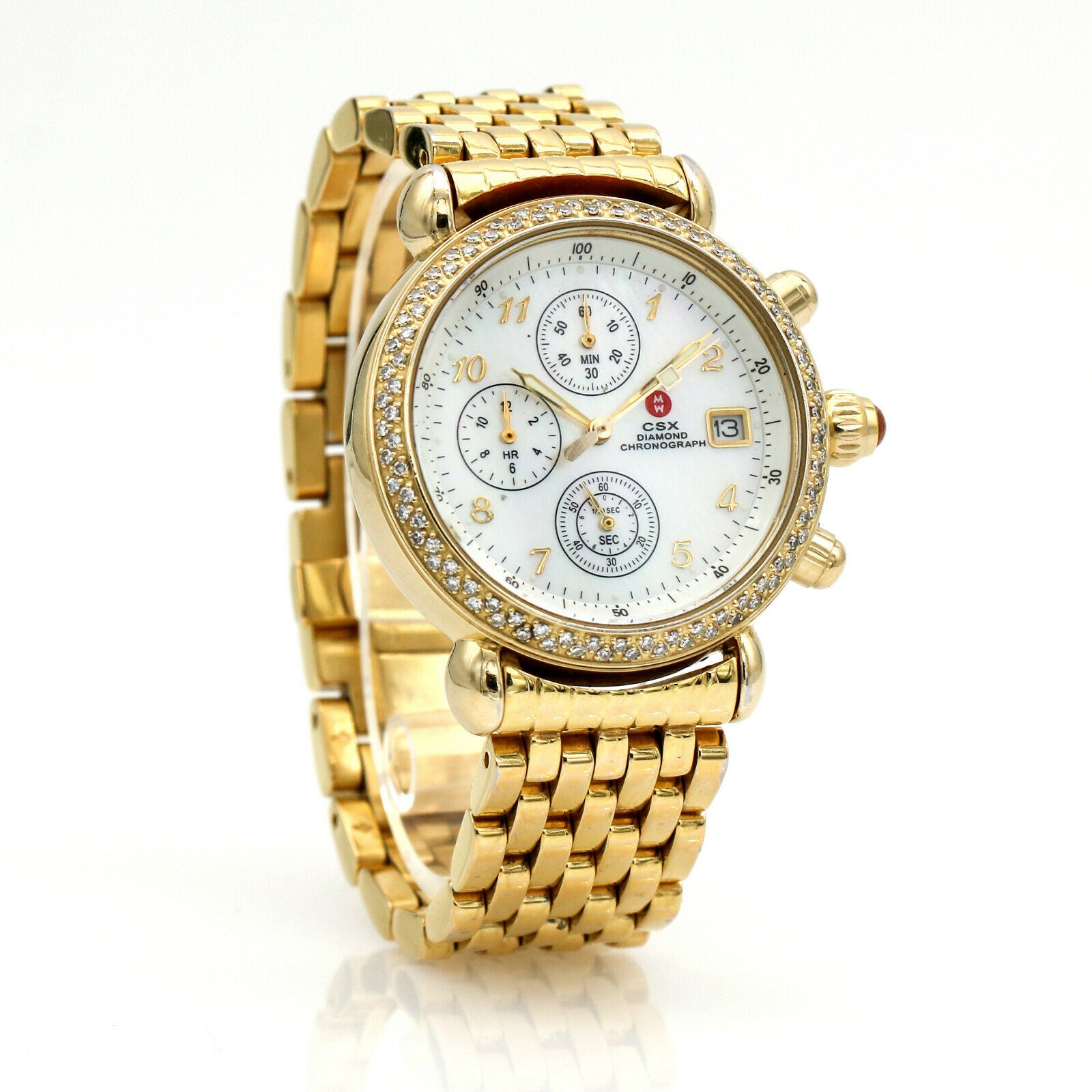 Michele CSX Diamond Mother of Pearl Dial Goldtone Women's Watch 71-4000