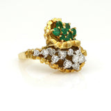 Diamond and Emerald Statement Bypass Ring in 18k Yellow Gold Signed